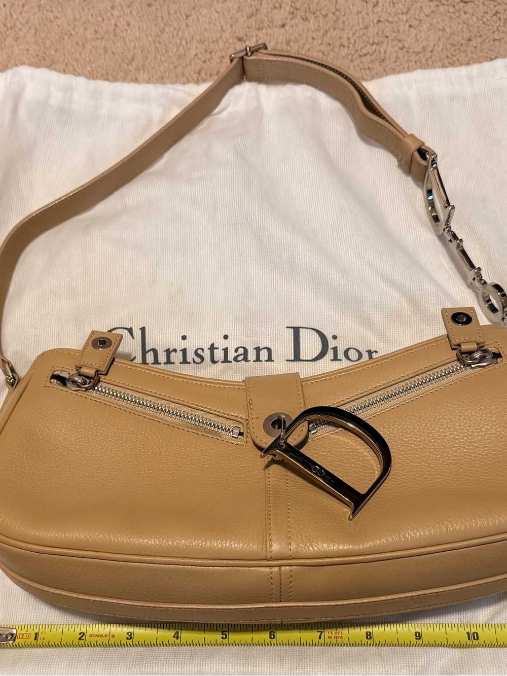 Dior Beige/Tan Leather Shoulder Bag with D Charm - Picture 10 of 10
